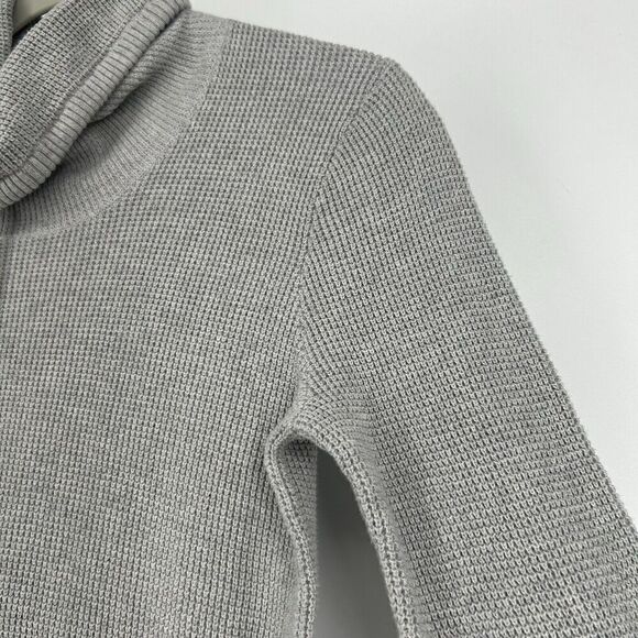 LRL Lauren Ralph Lauren Gray Waffle Knit Sweater Top Funnel Neck Drawstring Sz M - Picture 3 of 10